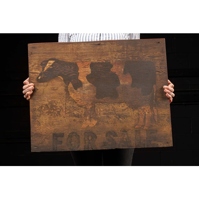 Brown Primitive Hand-Painted Wooden Livestock Sign For Sale - Image 8 of 9