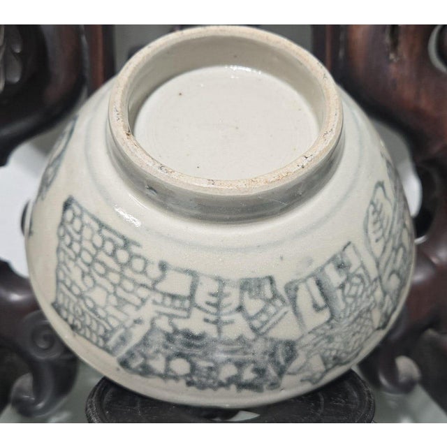 Antique Chinese Blue White Porcelain Sanskrit Mantra Bowl  Ming Qing Dynasty For Sale - Image 4 of 8