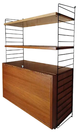 Wall Unit with Record Cabinet & Two Shelves by Nisse Strinning for String, 1950s