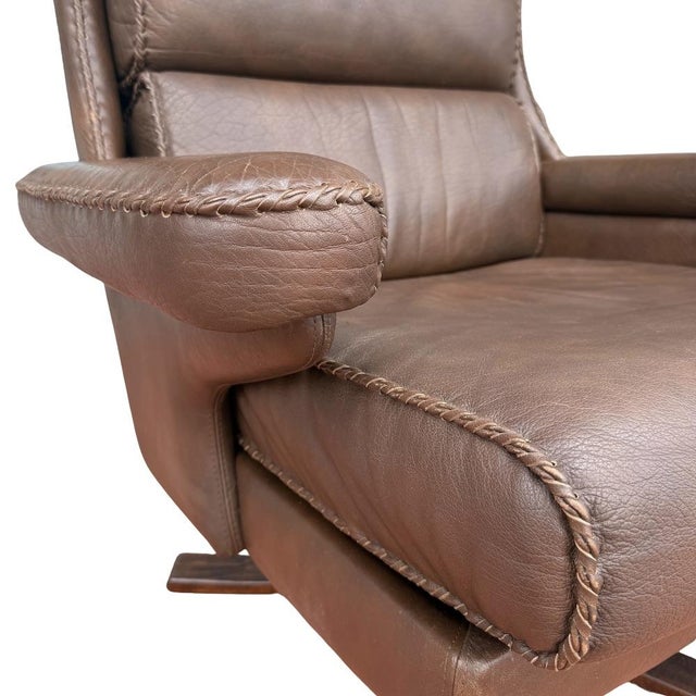 Mid 20th Century Danish Buffalo Leather Swivel Chair For Sale - Image 4 of 4