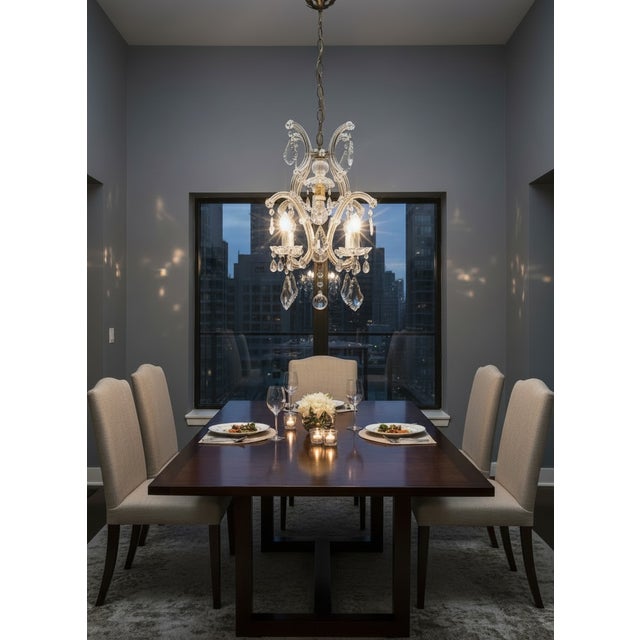 An elegant and highly decorative Mid-Century Modern crystal chandelier, crafted in Italy during the 1950s. This striking...