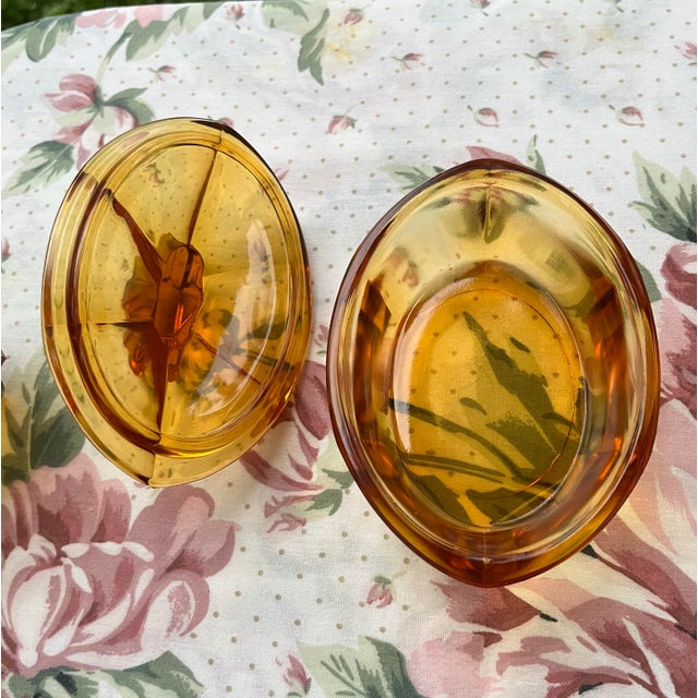 Mid-Century Modern 1930s Art Deco Czech Bohemian Cut Amber Glass Dresser/ Vanity Set - 3 Piece Set For Sale - Image 3 of 10