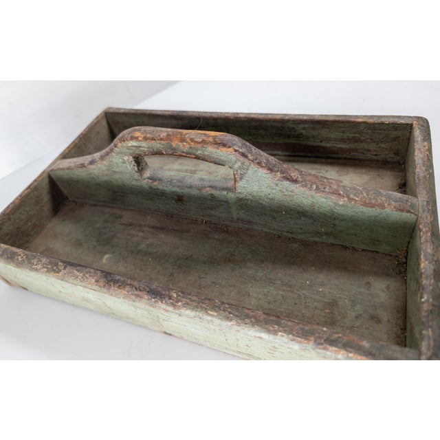 Verdigris 19th Century Primitive Rustic Tool or Tote Tray in Verdigris Green Paint For Sale - Image 8 of 9