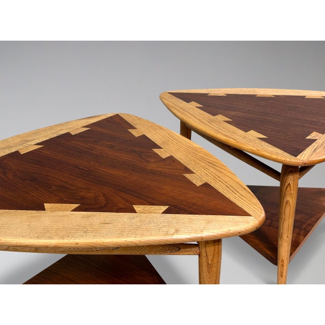 Restored Pair of Lane Acclaim Guitar Pick Side Tables Triangle Wedge End Tables For Sale - Image 10 of 15
