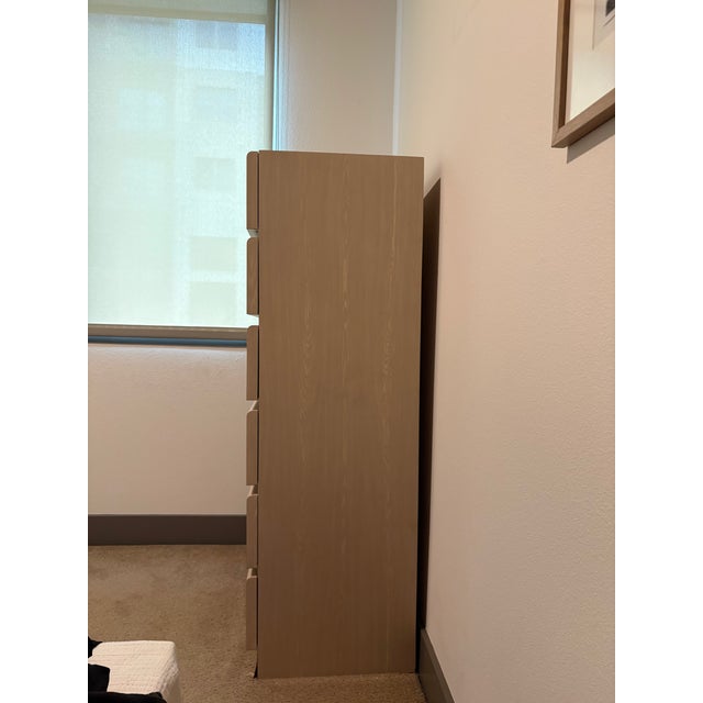 Beige Rare Architectural Postmodern Tall 5 Drawer Chest With Brass Inlay Mirrored Accents, C. 1980s, Mahey Inspired For Sale - Image 8 of 8