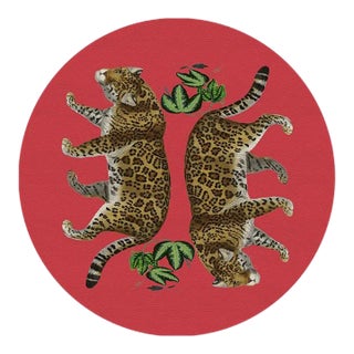 Nicolette Mayer Leopard Seeing Double Pink Crimson 16" Round Pebble Placemats, Set of 4 For Sale