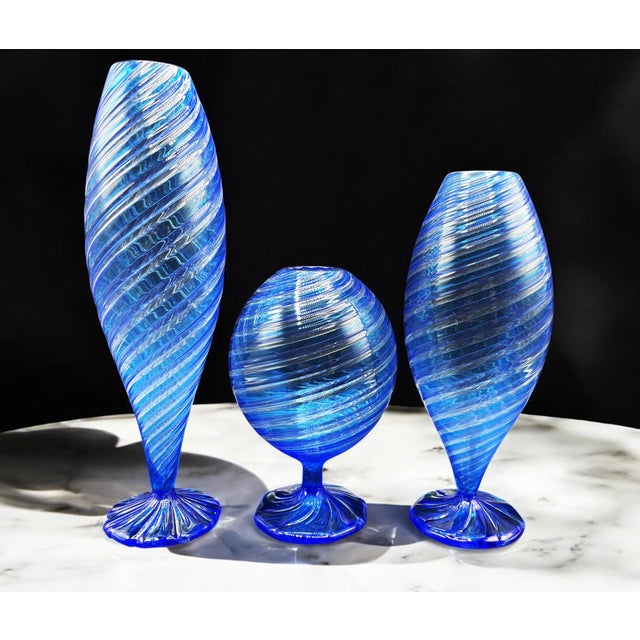 Blue Murano Glass Vases attributed to Novecento Venziano, 1970s, Set of 3 For Sale - Image 17 of 18