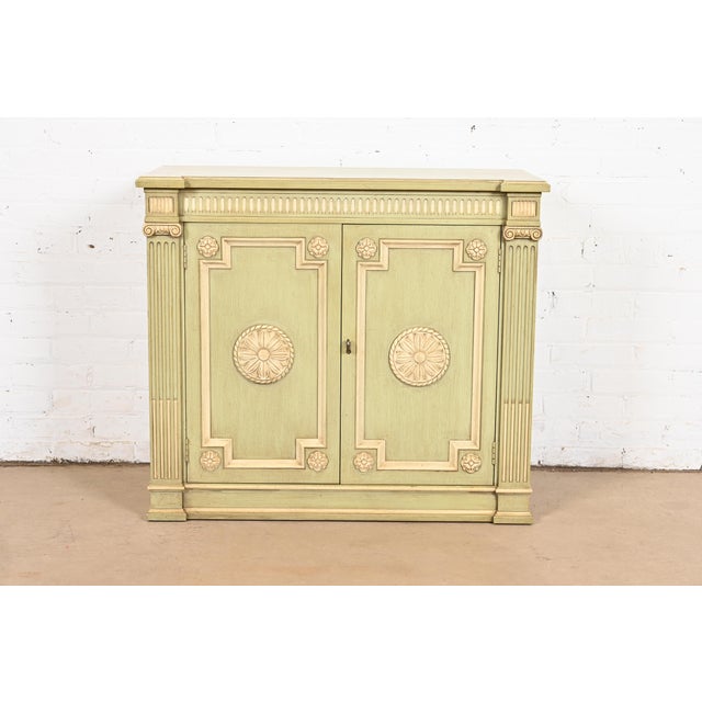 Henredon Neoclassical Green and Cream Lacquered Sideboard Buffet or Bar Cabinet, Circa 1960s For Sale - Image 12 of 12