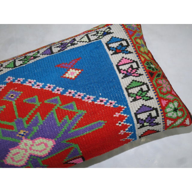 Contemporary Vibrant Red and Blue Large Vintage Turkish Rug Pillow For Sale - Image 3 of 5