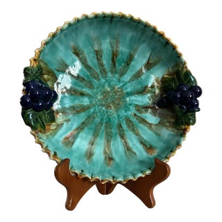 Antique 1950’s St Peter Graz Austrian Majolica Blue Pie Dish With Grapes For Sale