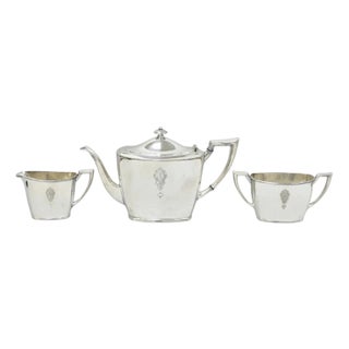 Antique Community Silver Plated Art Deco Birds of Paradise Tea Service Set 3 PCS For Sale