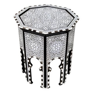 Contemporary Vintage Mother-of-Pearl Inlay Octagonal Side Table For Sale