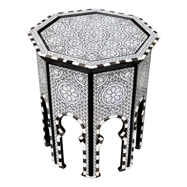 Contemporary Vintage Mother-of-Pearl Inlay Octagonal Side Table For Sale