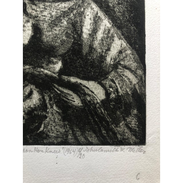 Modern Shulamith Wittenberg Miller, "She Made Him Sleep on her Knees" Etching Israeli Judaica Bezalel School Woman, 1964 For Sale - Image 3 of 6