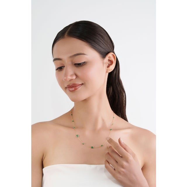3.4Carat Natural Zambian Emerald Station Bezel Necklace in 14k Yellow Gold For Sale - Image 10 of 17