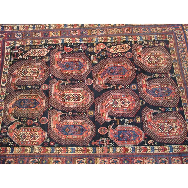 Late 19th Century 1880s Black Tribal Antique s.e. Persian Afshar Paisley Rug 4'2" X 6'3" Handknotted Wool Carpet For Sale - Image 5 of 6