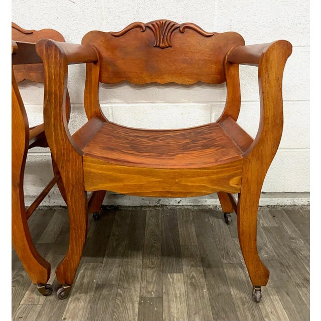 Brown Antique Victorian Renaissance Revival Style Saddle or Sling Armchairs - Pair For Sale - Image 8 of 10