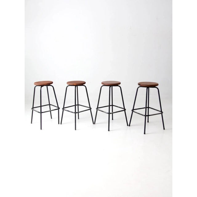 Wood Vintage Bar Stools Set of 4 For Sale - Image 7 of 11