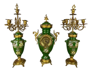 Antique French Garniture Set with Clock and Candelabras, Set of 3