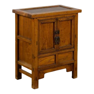 Chinese Late Qing Dynasty Period Bedside Wooden Cabinet with Two Small Doors