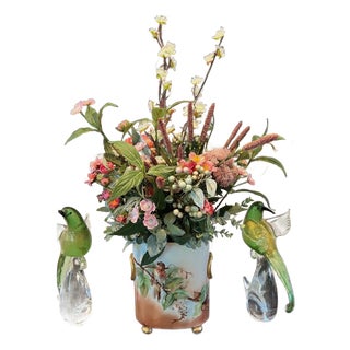 French Antique Limoges Porcelain Vase With Faux Silk Everlasting Arrangement For Sale