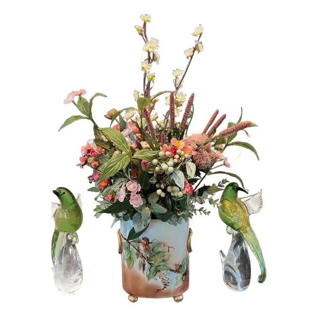 French Antique Limoges Porcelain Vase With Faux Silk Everlasting Arrangement For Sale