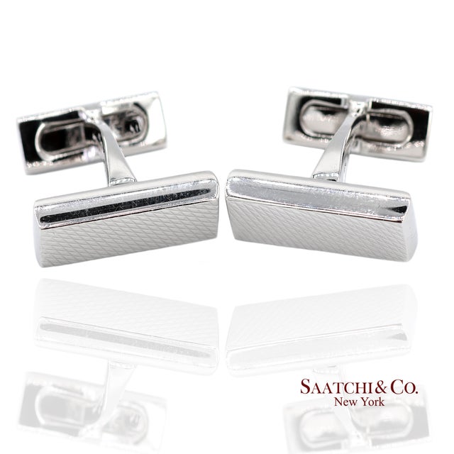 Asprey London 18k(750) Solid White Gold Classic Rectangular Crosshatch Cufflinks, A Pair For Sale In New York - Image 6 of 12