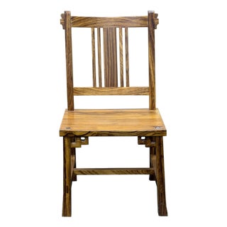 Zen Oriental Straight Legs Bars Backrest Solid Wood Chair For Sale
