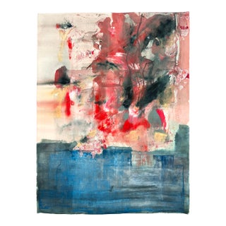Bold Abstract and Figurative Composition in Blue and Red Acrylic on Paper by Ricardo De Silva For Sale