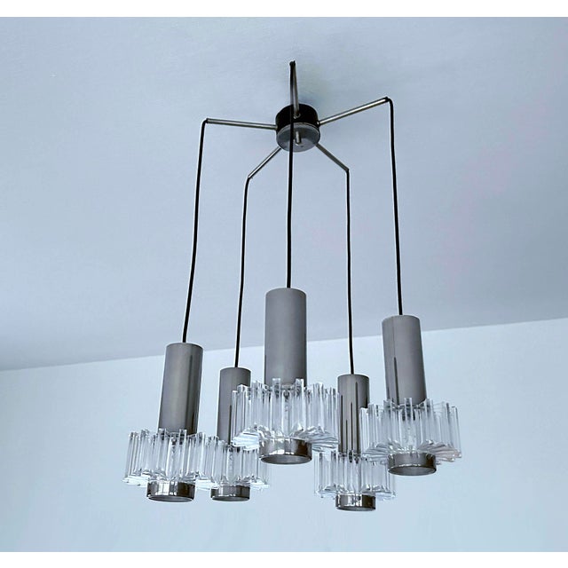 Mid-Century Modern Vintage Space Age Pendant Light in Chrome Plating, Steel and Acrylic Glass from Honsel, 1970s For Sale - Image 3 of 17