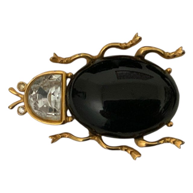 Traditional Large Vintage Gold Black Gold and Glass Beetle Brooch For Sale - Image 3 of 6