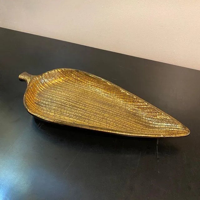 Mid-Century Modern Mid-Century Modern Italian Gilt Art Pottery Leaf Tray For Sale - Image 3 of 11
