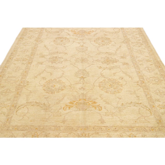Modern Modern Oushak Handmade Floral Motif Beige Wool Rug For Sale - Image 3 of 11