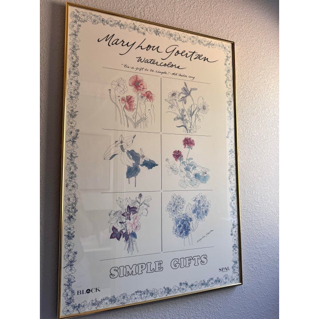 An authentic vintage 1980s large-format presentation poster featuring the delicate watercolor and fine-line botanical...