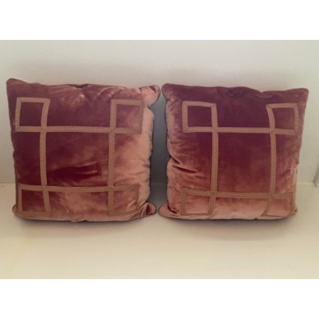 A luxe accent for your home. A pair of down filled 18" throw pillows made from Clarence House silk velvet in a beautiful...