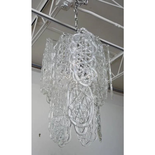 Vintage Murano Italian Mazzega White Glass Pretzel Pendants Chandelier With Nickel Silver Cage For Sale In Miami - Image 6 of 8