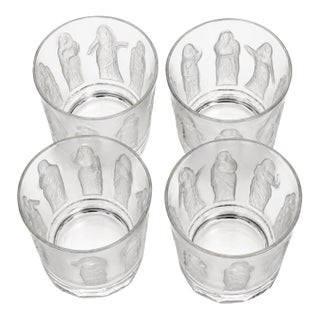 Vintage Lalique France Femmes Antiques Crystal Whiskey Tumblers Signed - Set of 4 For Sale