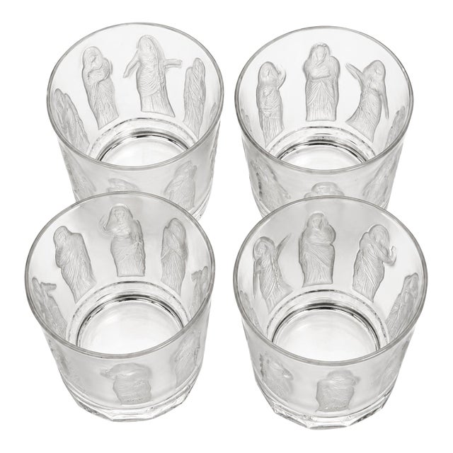 Vintage Lalique France Femmes Antiques Crystal Whiskey Tumblers Signed - Set of 4 For Sale