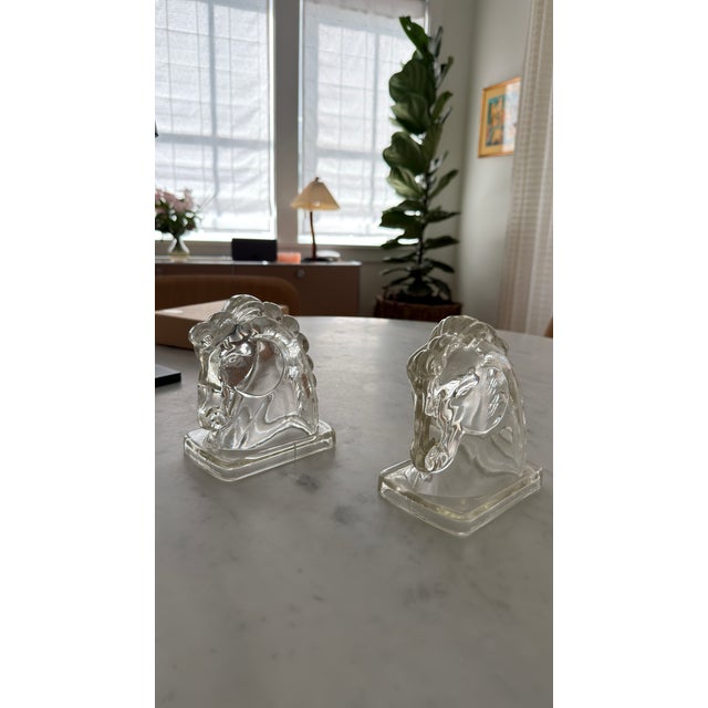 Traditional Glass Horse Head Bookends For Sale - Image 3 of 3