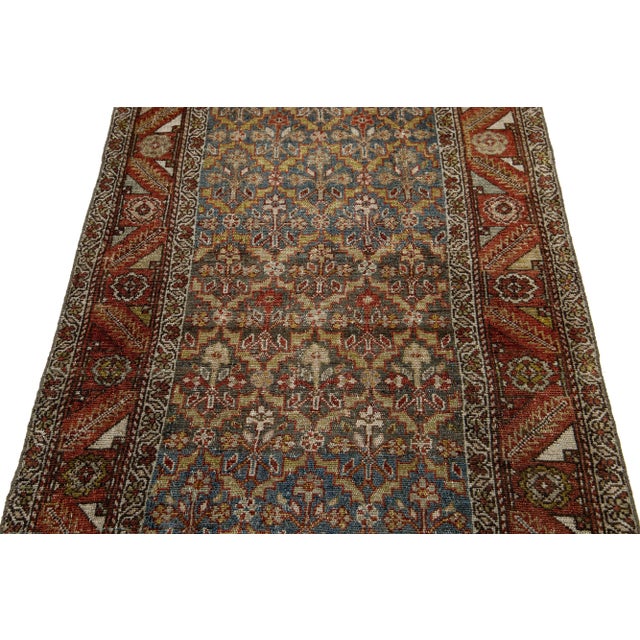 Textile Alllover Antique Malayer Handmade Wool Runner in Blue From the 1900s For Sale - Image 7 of 9