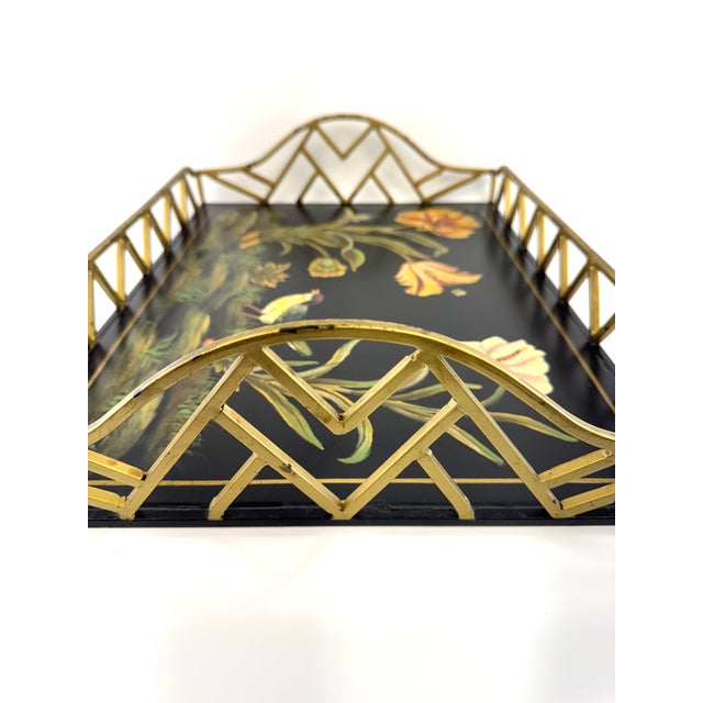 Metal 1970s Raymond Waites Chinoiserie Style Lacquered Serving Tray With Brass Gallery For Sale - Image 7 of 12