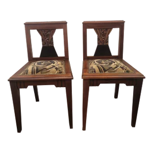 1920s Antique French Art Deco Pair of Chairs Original Mohair