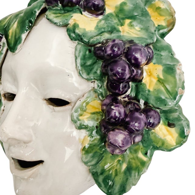 1990s Vintage Italian Glazed Terracotta Bacchus Wall Mask For Sale - Image 5 of 6