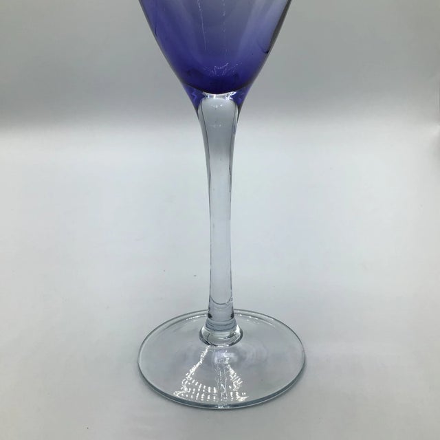 Vintage Tall Blue Fade Crystal Wine/Water Glasses- Set of 4 For Sale - Image 9 of 13