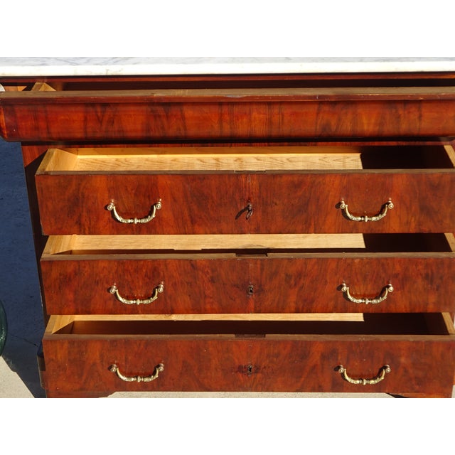 Antique Restoration Chest of Drawers in Mahogany Veneer with White Marble Top For Sale - Image 12 of 18