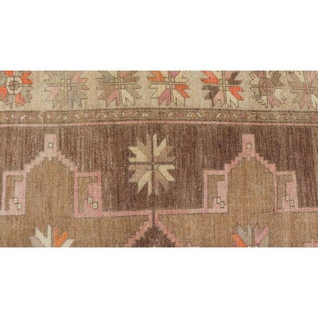 Mid 20th Century Vintage Turkish Kars Gallery Rug With Soft Taupe and Mocha Geometric Design For Sale - Image 5 of 14
