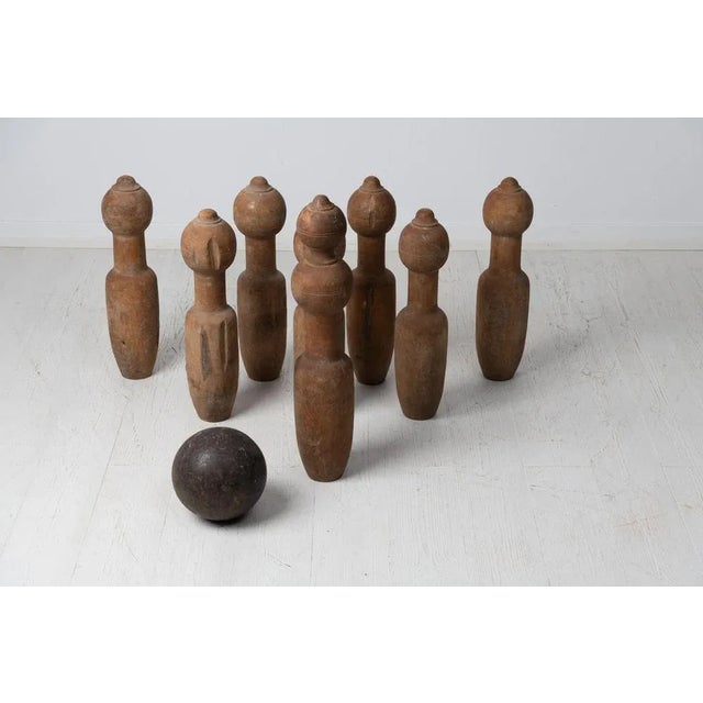 Vintage Swedish Bowling Set in Pine, Set of 10 For Sale - Image 4 of 5