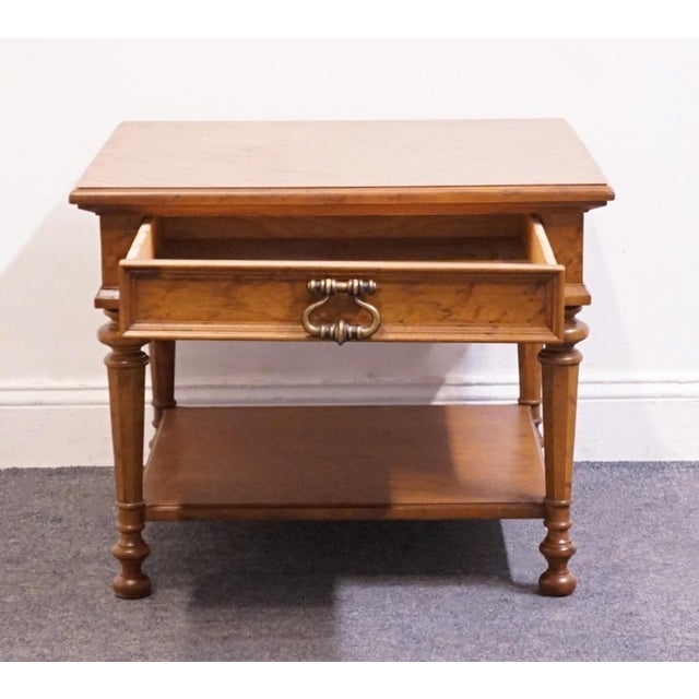 Late 20th Century Drexel Furniture Solid Pecan Italian Mediterranean Style 26" Square Accent End Table W. Bookmatched Top For Sale - Image 5 of 12