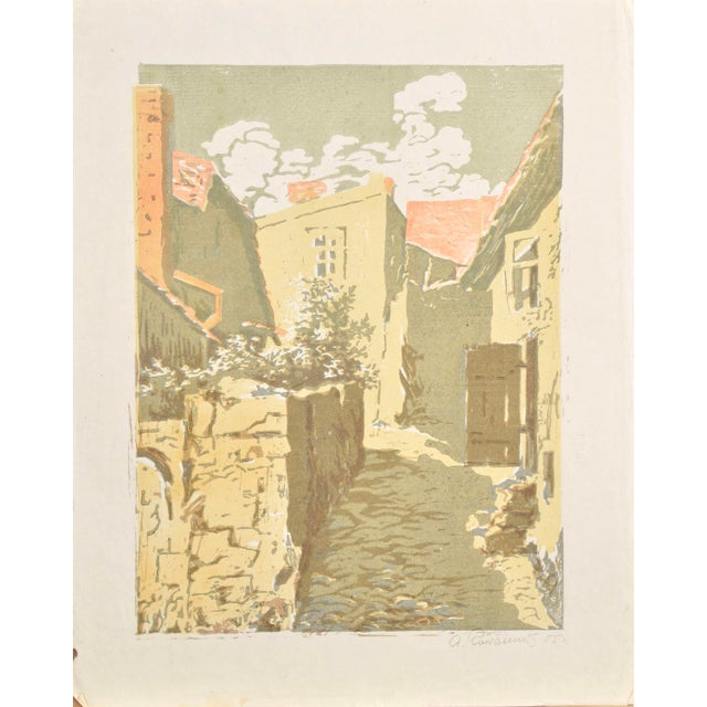 Albert Goltjakov, Quiet Little Street, 1959, Monotype, in Good conditions. Designed 1950 to 1959 This piece has an...