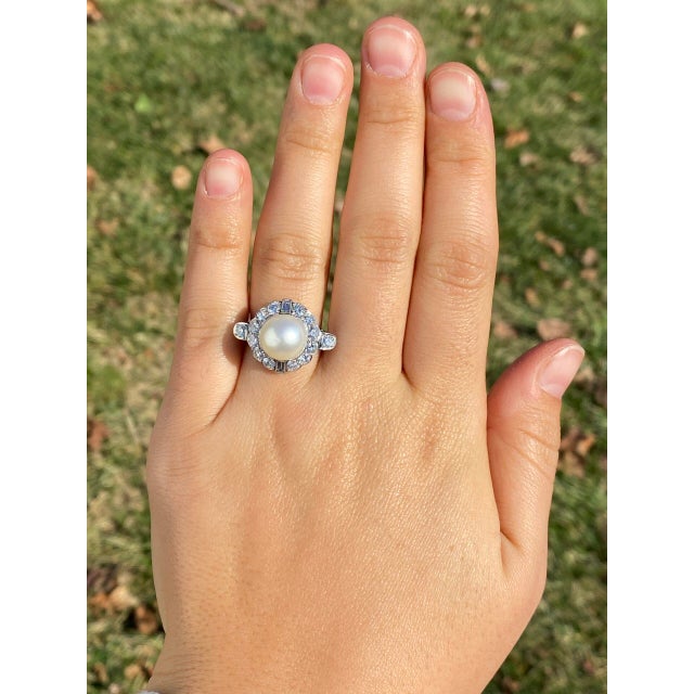 The 114th Avenue: Antique Natural Pearl and Diamond Ring in Platinum For Sale - Image 10 of 11